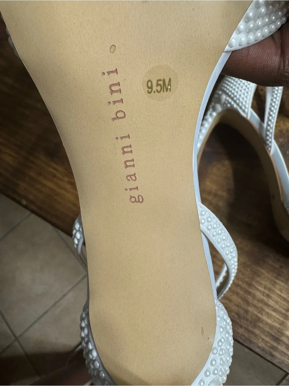 Gianni Bini Ivory Pearl Bow Ankle-Strap Heels